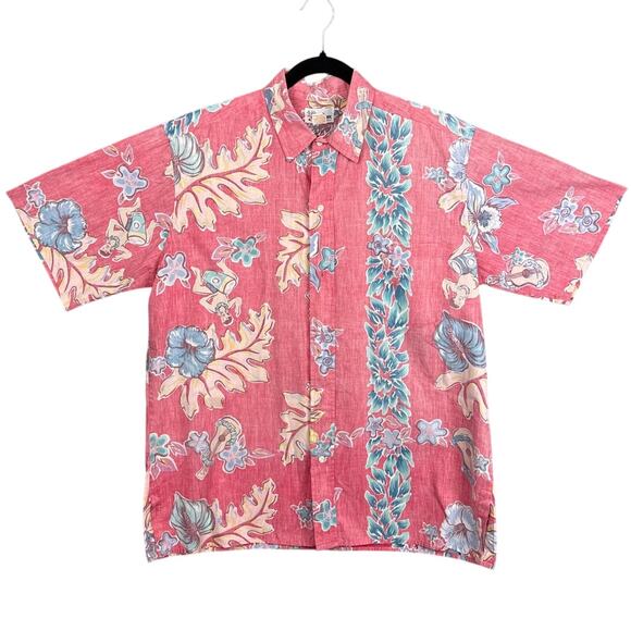 Y2K Vintage Reyn Spooner Hawaiian Camp Shirt Reverse Weave SZ L Ukulele Floral - Picture 1 of 7